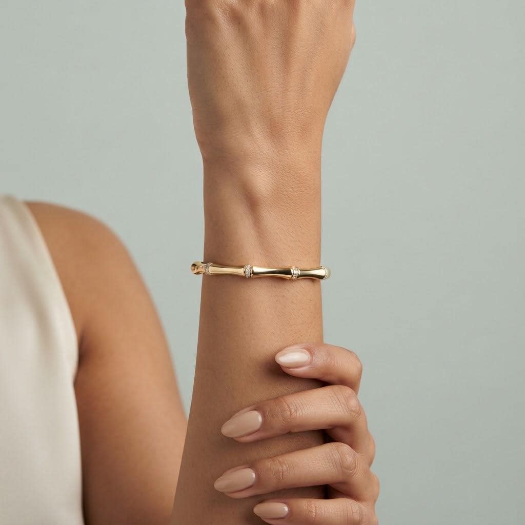 14K / 18K Solid Gold Bamboo Bangle
