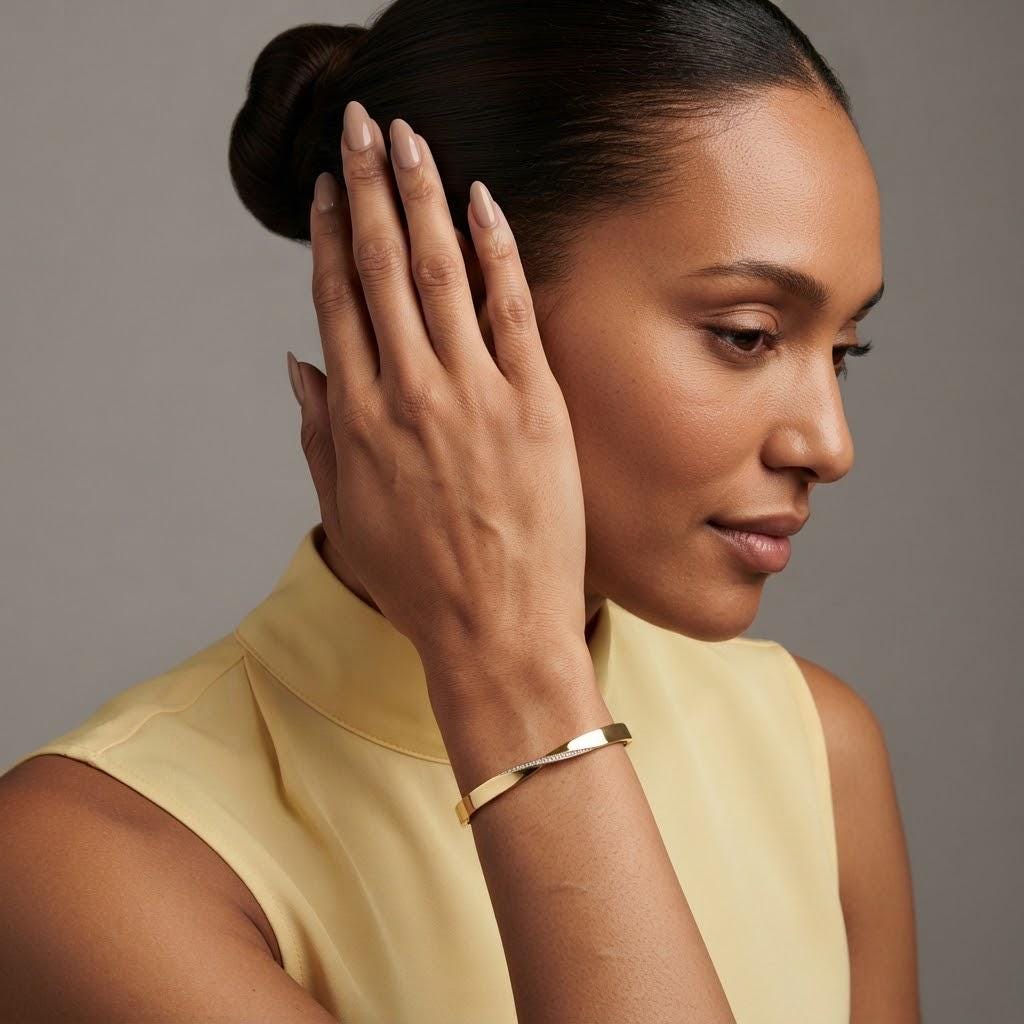 14K / 18K Solid Gold Twisted Pave Bangle