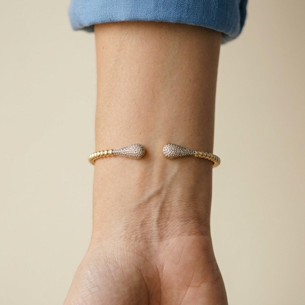 14K / 18K Solid Gold Pave Teardrop Bangle