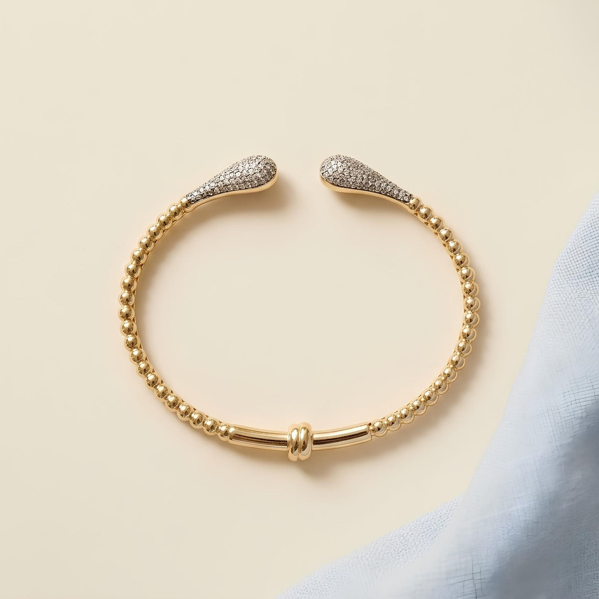 14K / 18K Solid Gold Pave Teardrop Bangle