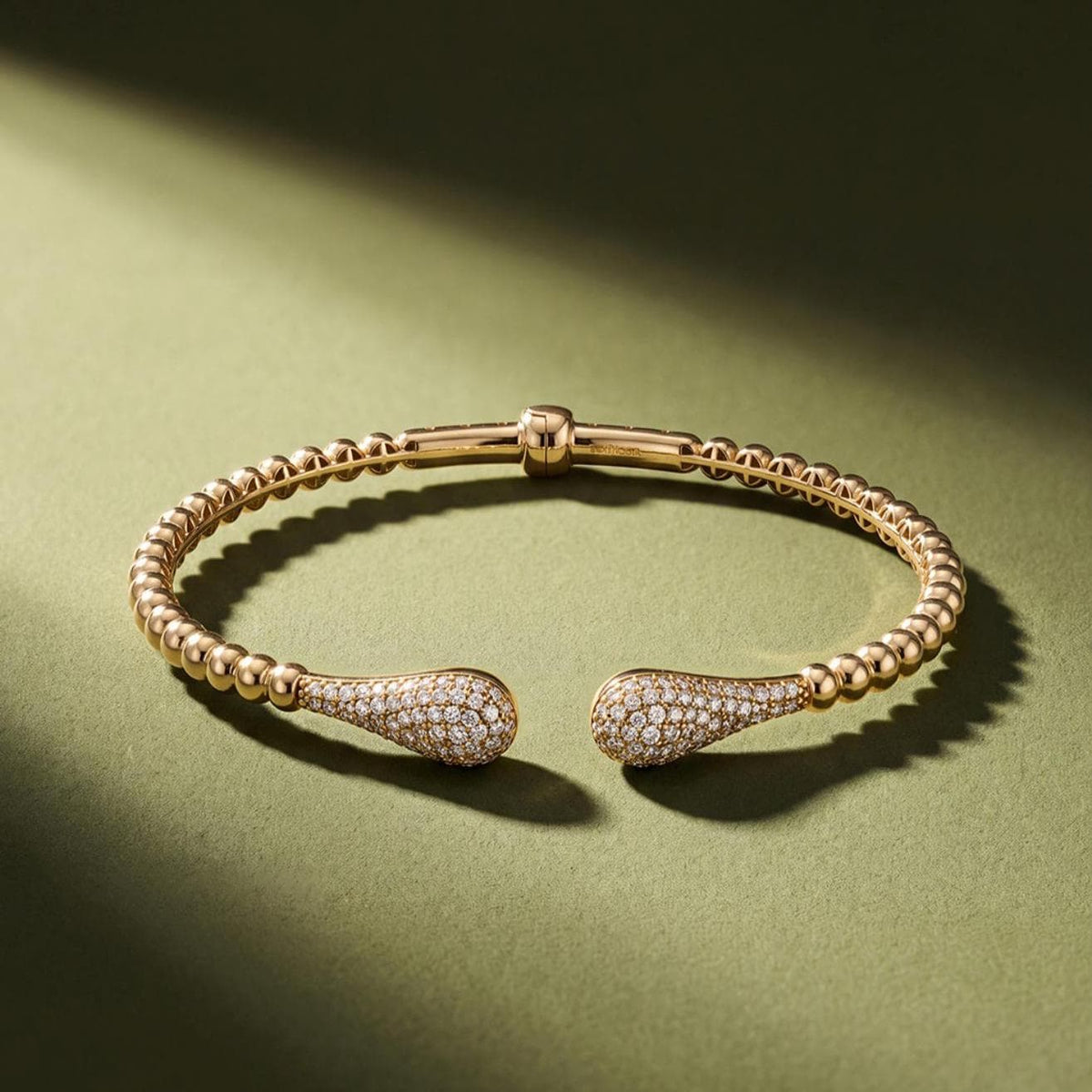 14K / 18K Solid Gold Pave Teardrop Bangle