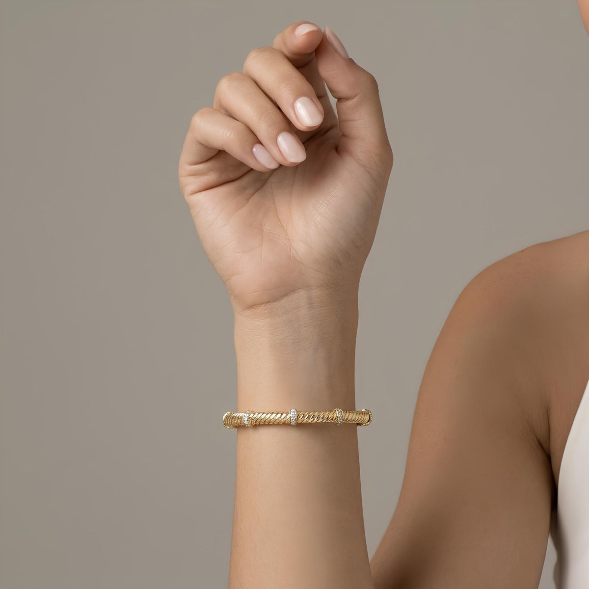 14K / 18K Solid Gold Twisted Rope Bangle