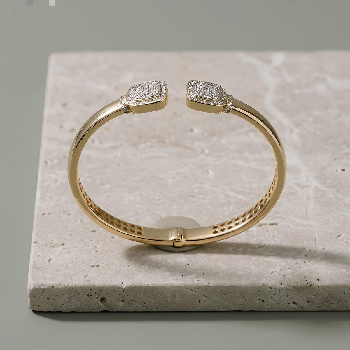 14K / 18K Solid Gold Cushion Halo Zircon Bangle