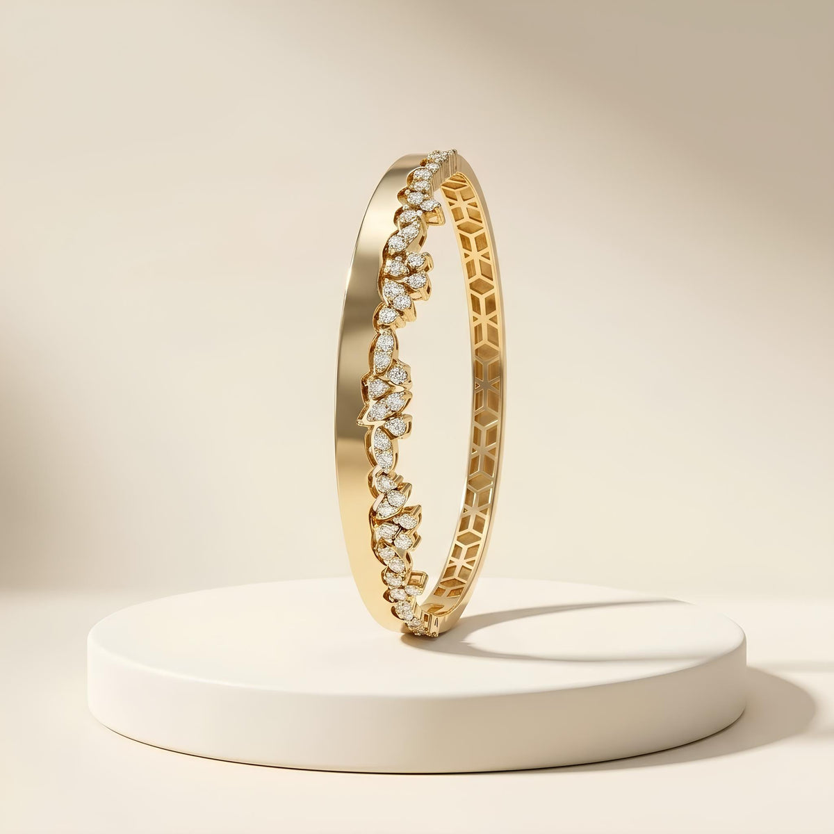 14K / 18K Solid Gold Pave Zircon Vine Bangle