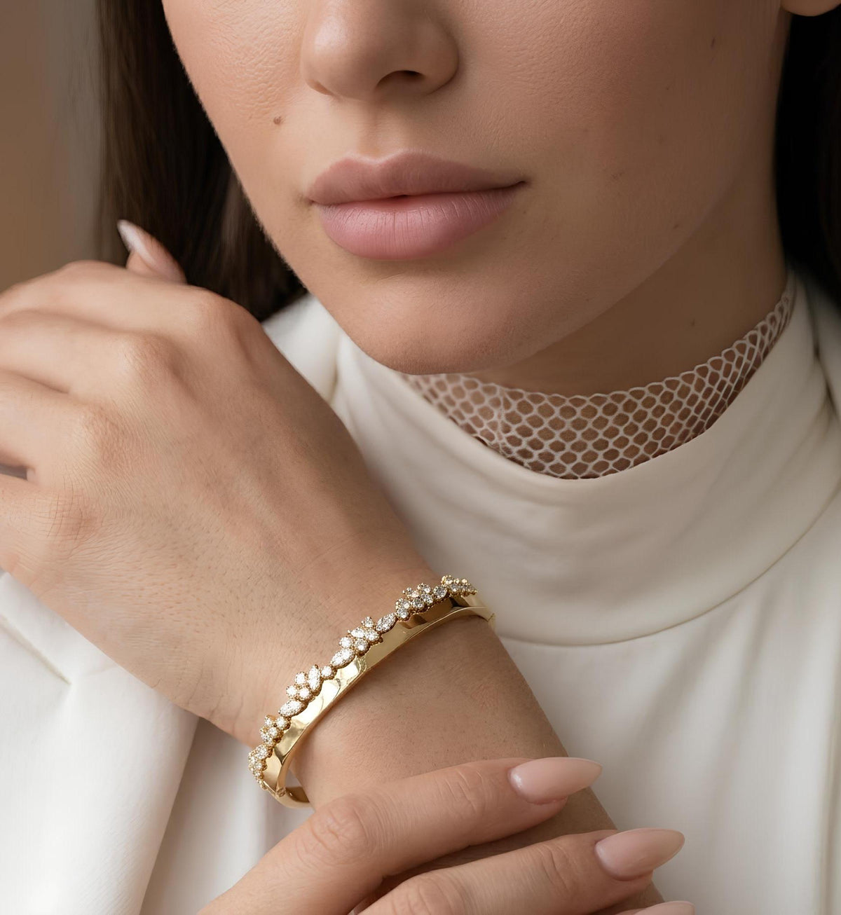 14K / 18K Solid Gold Pave Zircon Vine Bangle