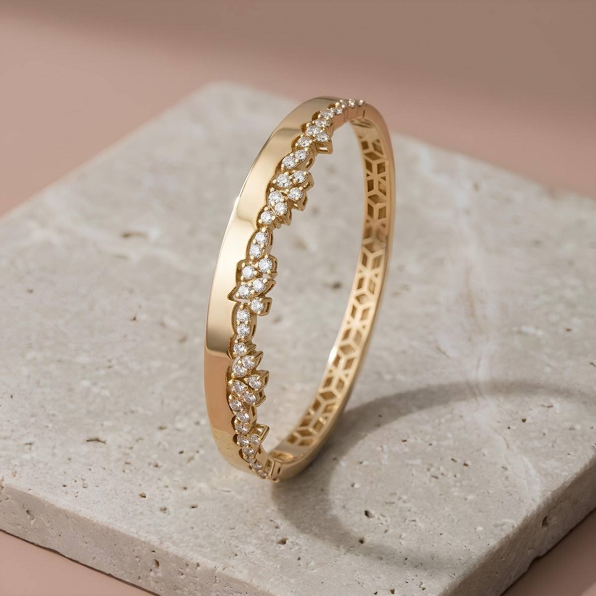 14K / 18K Solid Gold Pave Zircon Vine Bangle
