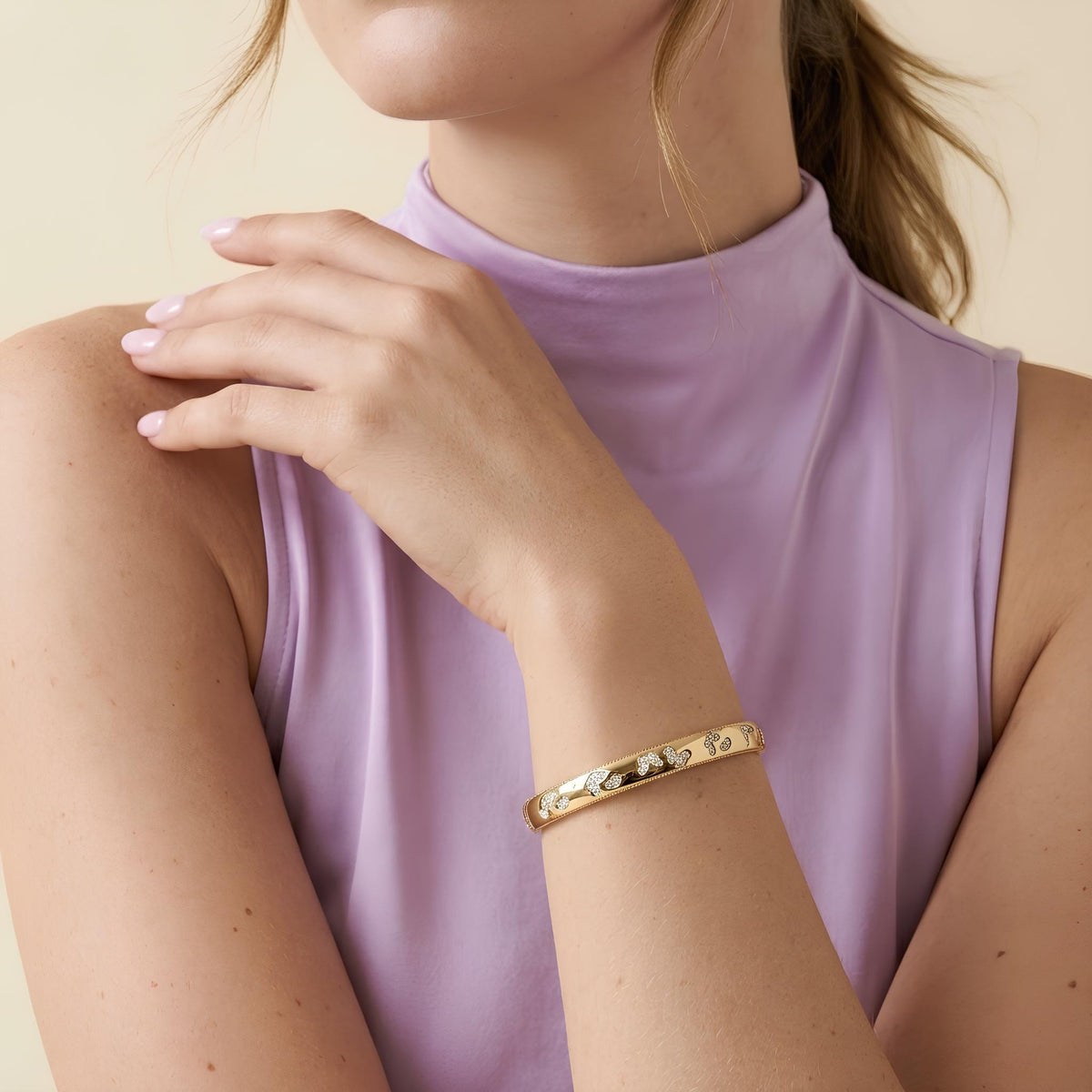 14K / 18K Solid Gold Butterfly Pave Zircon Bangle
