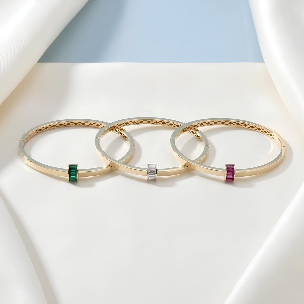 14K / 18K Solid Gold Baguette Zircon Bangle