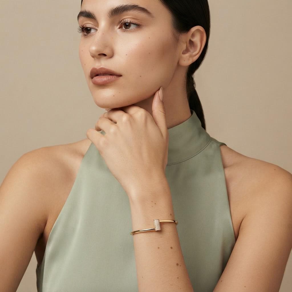 14K / 18K Solid Gold Pave Bypass Bangle
