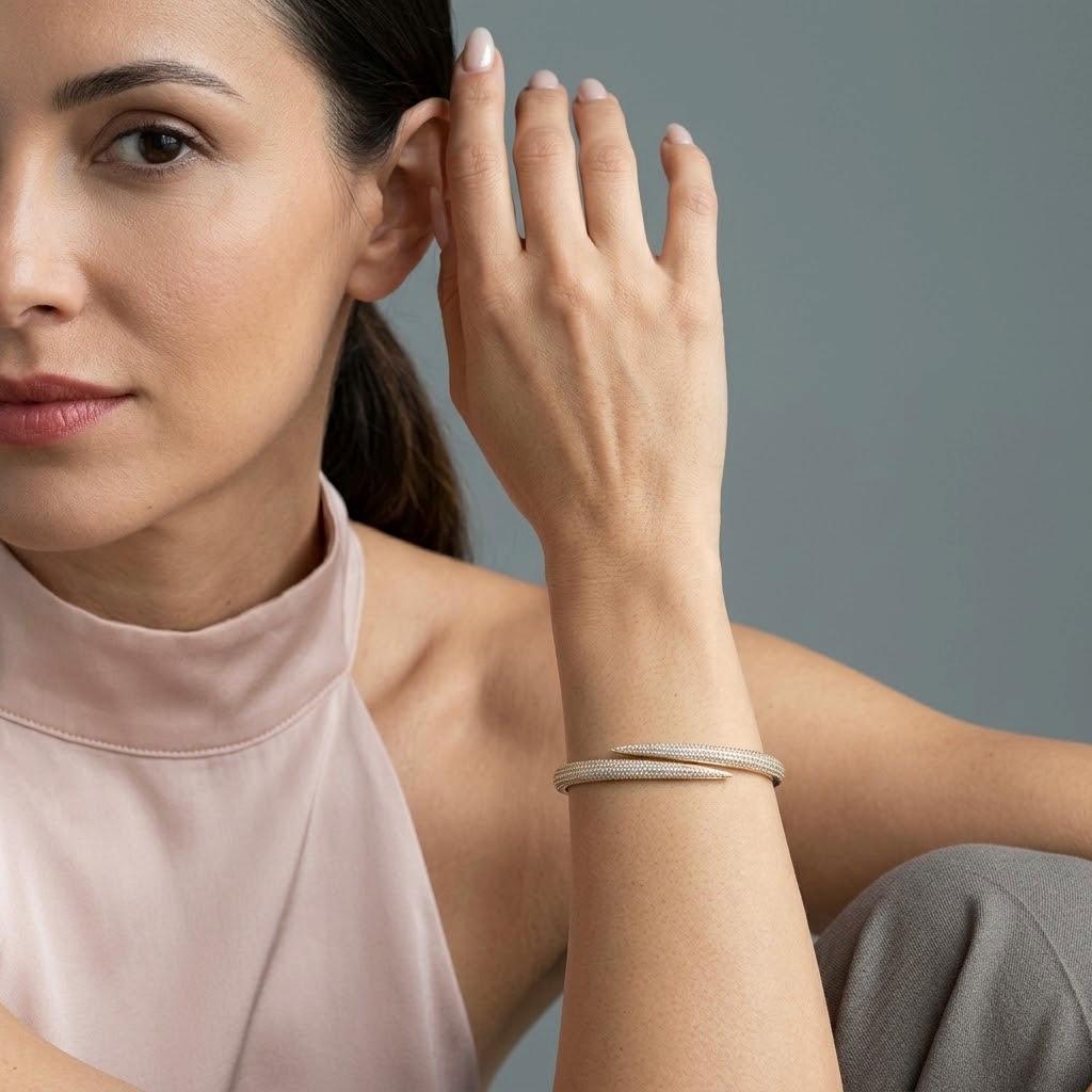 14K / 18K Solid Gold Pave Zircon Wrap Bangle