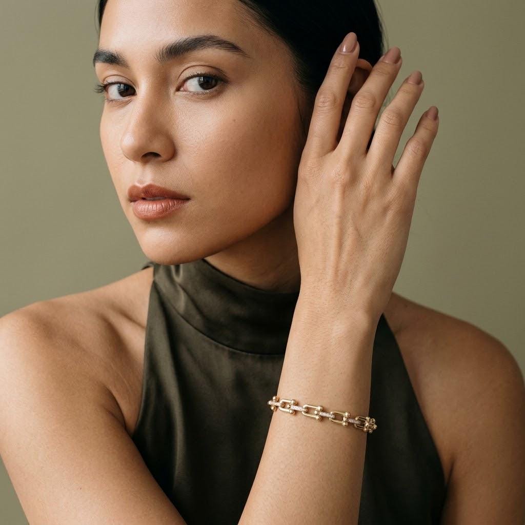 14K / 18K Solid Gold Paperclip Chain Bangle