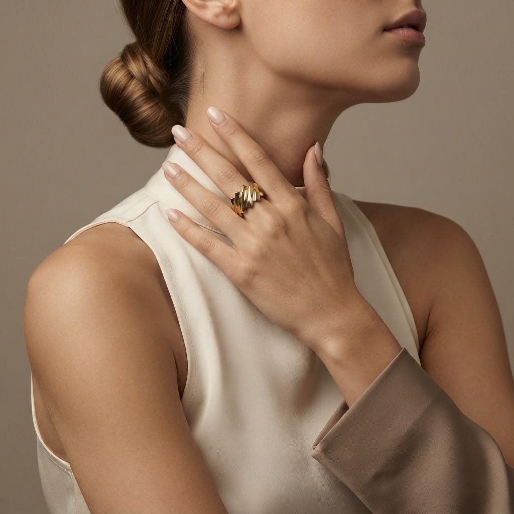 14K / 18K Solid Gold Sculptural Dome Ring