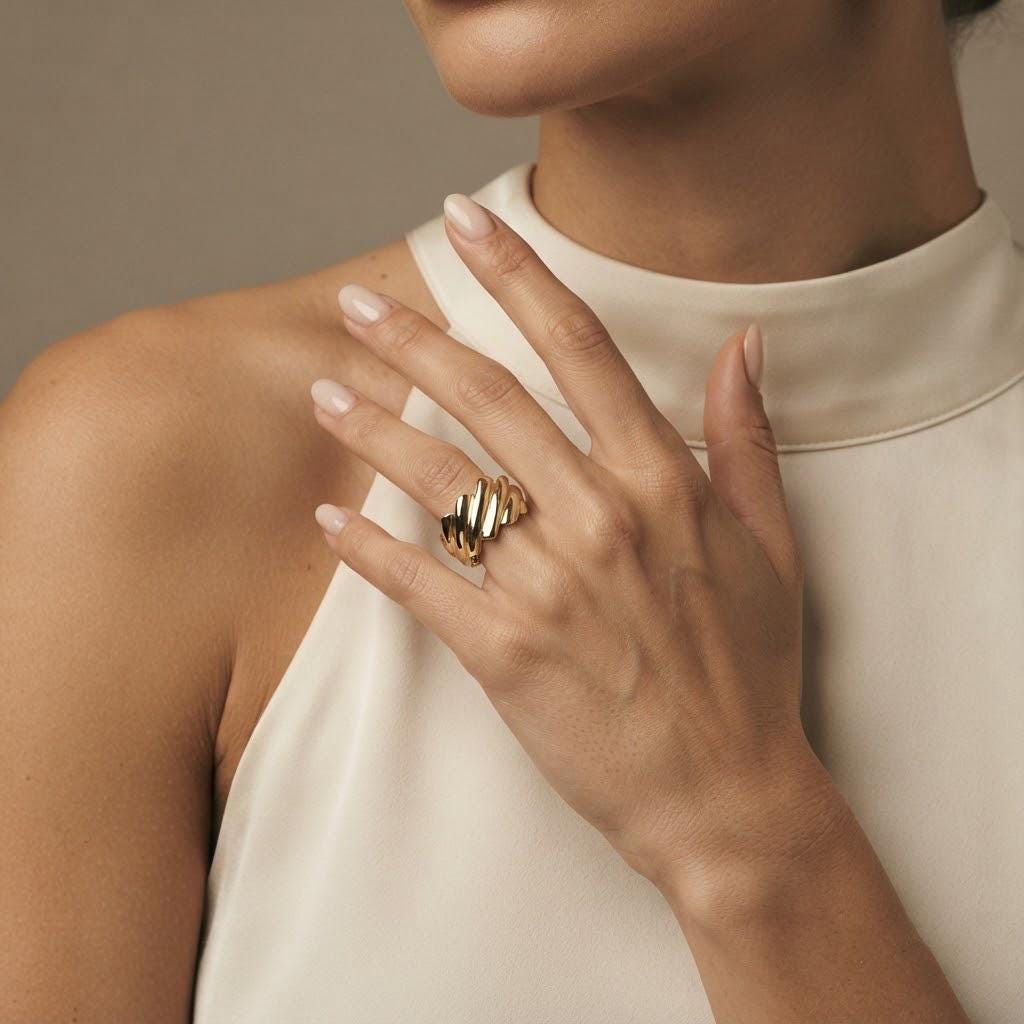 14K / 18K Solid Gold Sculptural Dome Ring