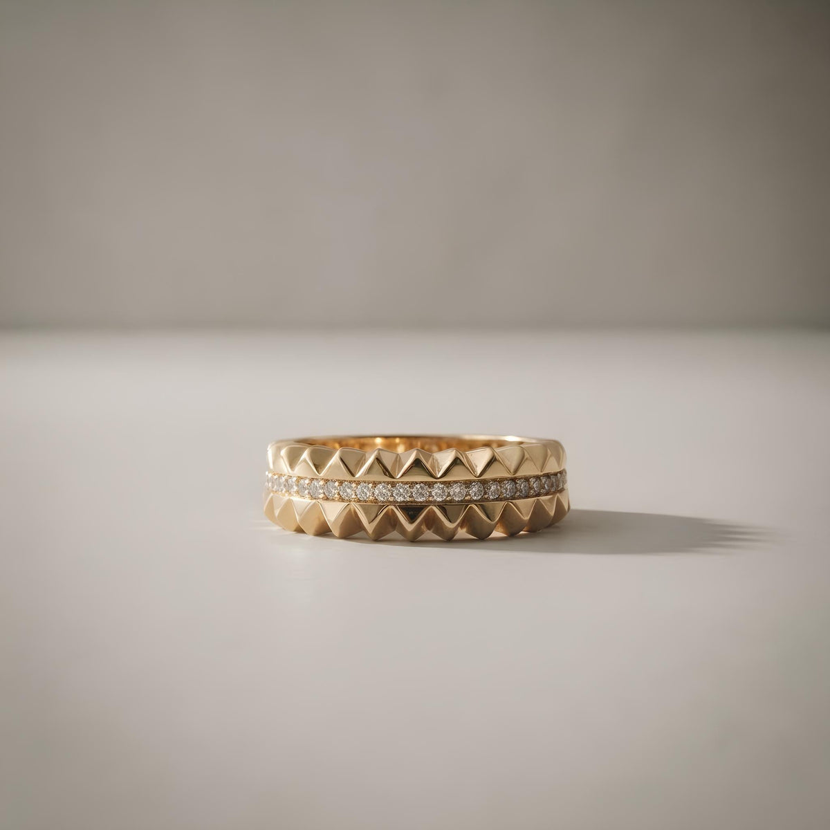 14K / 18K Solid Gold Pave Spike Band Ring