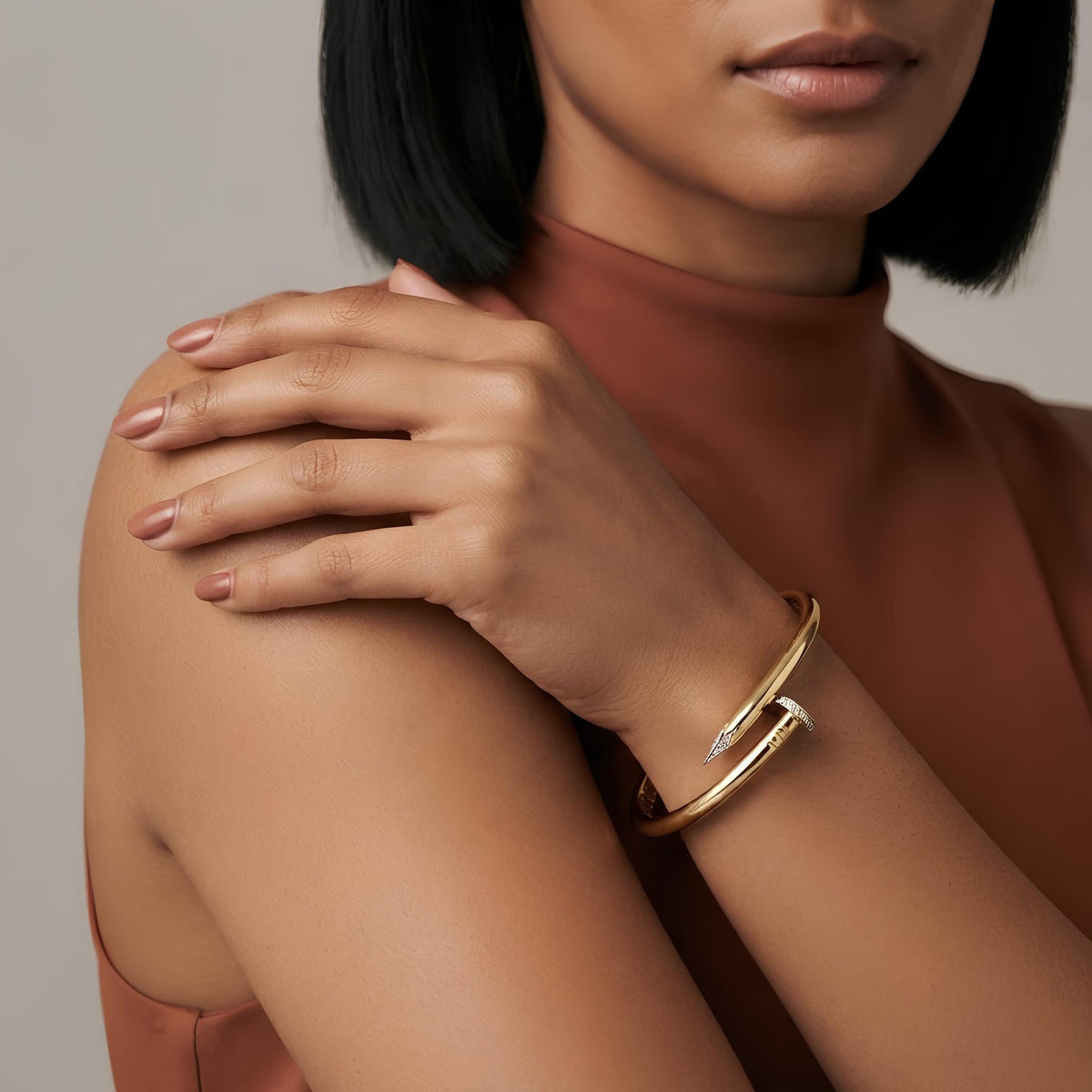 14K / 18K Solid Gold Pave Nail Bangle