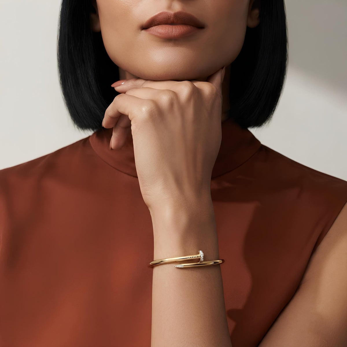 14K / 18K Solid Gold Pave Nail Bangle