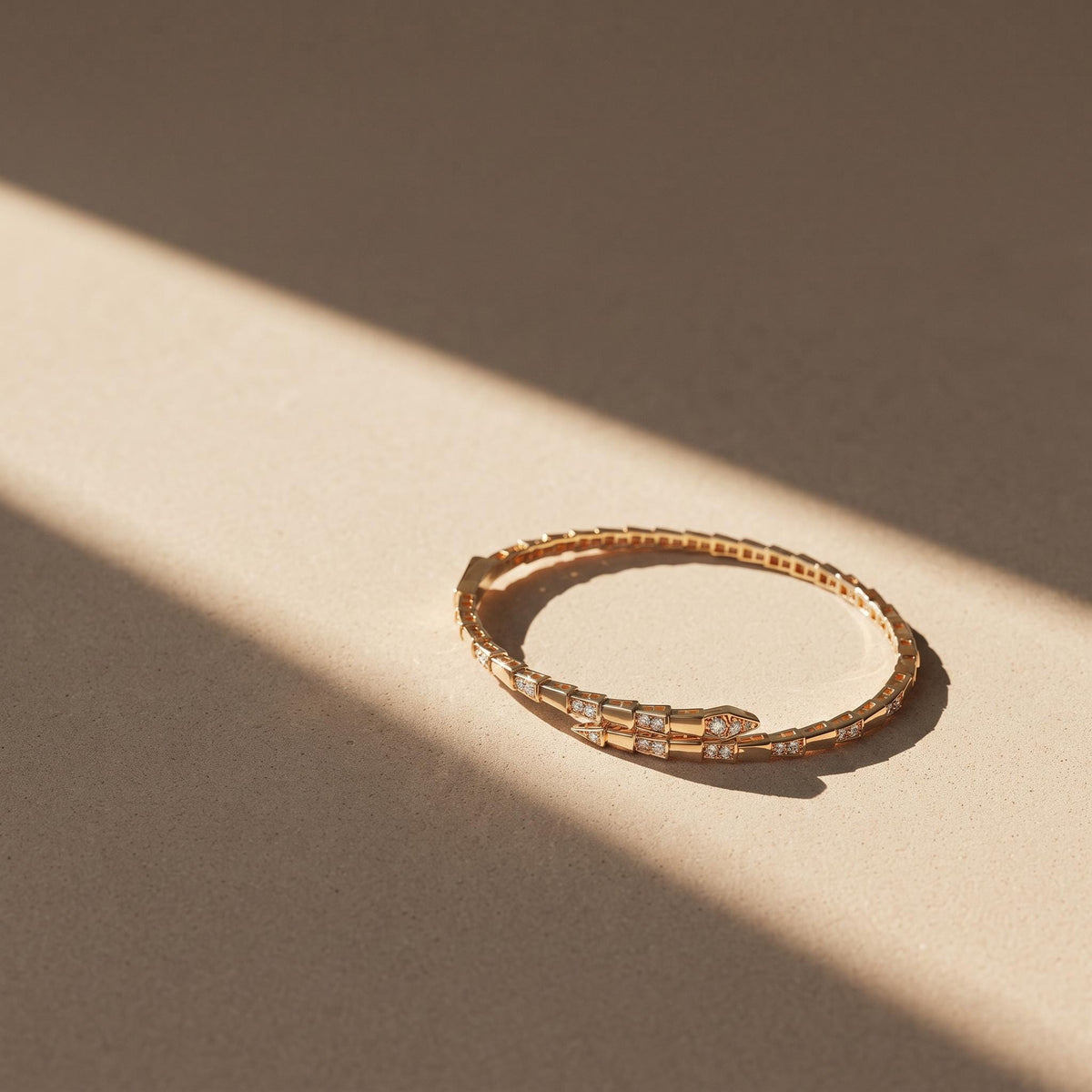 14K / 18K Solid Gold Pave Snake Bangle