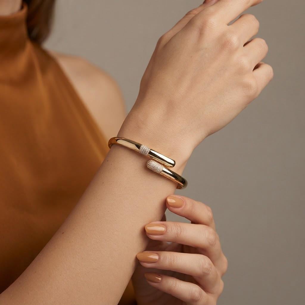 14K / 18K Solid Gold Pavé Zircon Bypass Bangle
