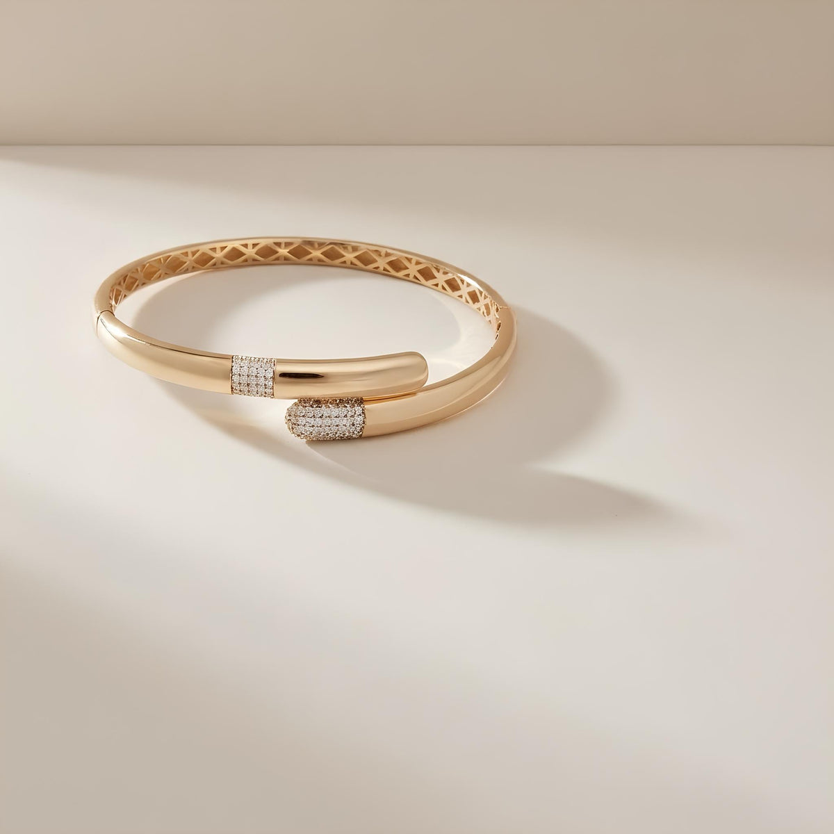 14K / 18K Solid Gold Pavé Zircon Bypass Bangle