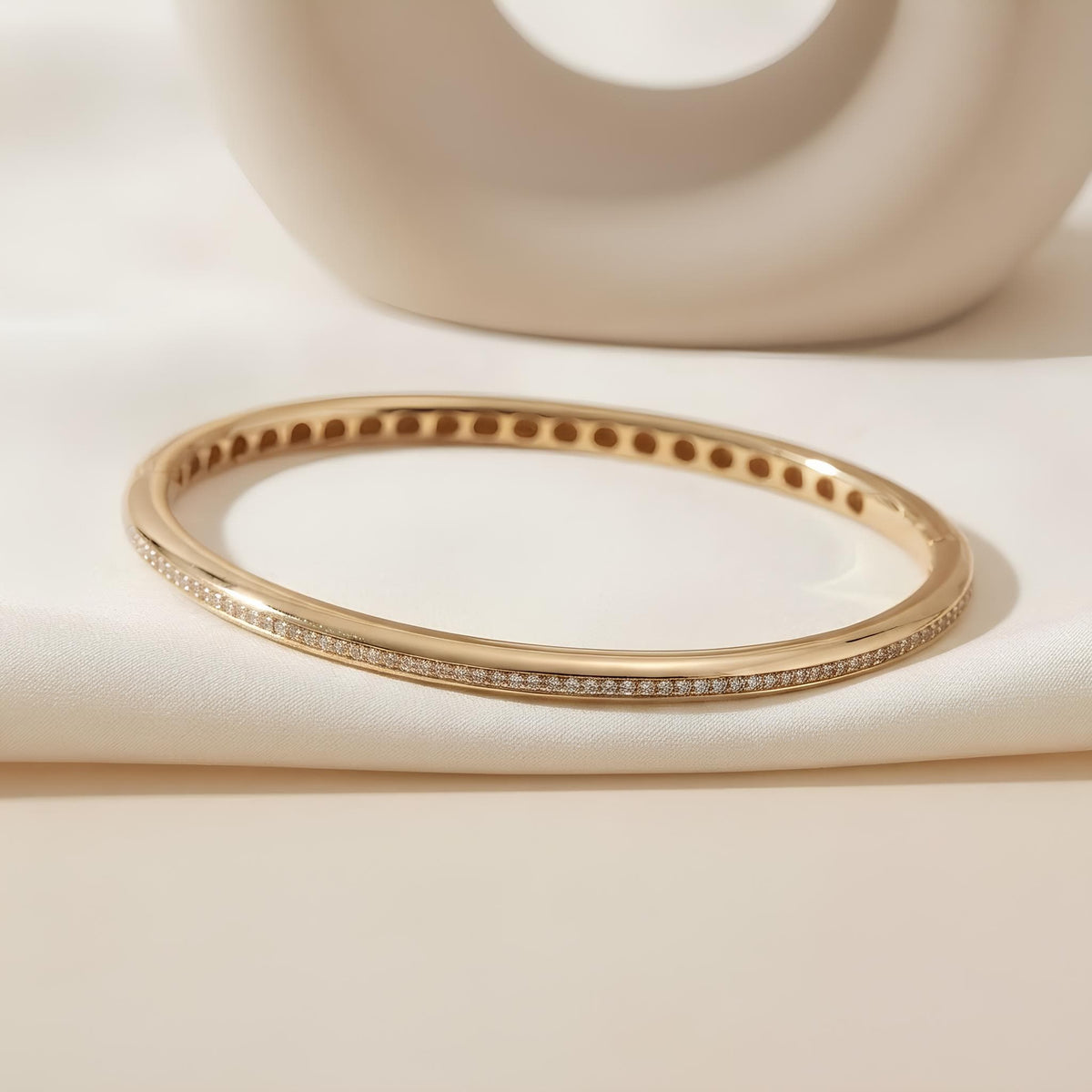 14K / 18K Solid Gold Pavé Zircon Slim Bangle