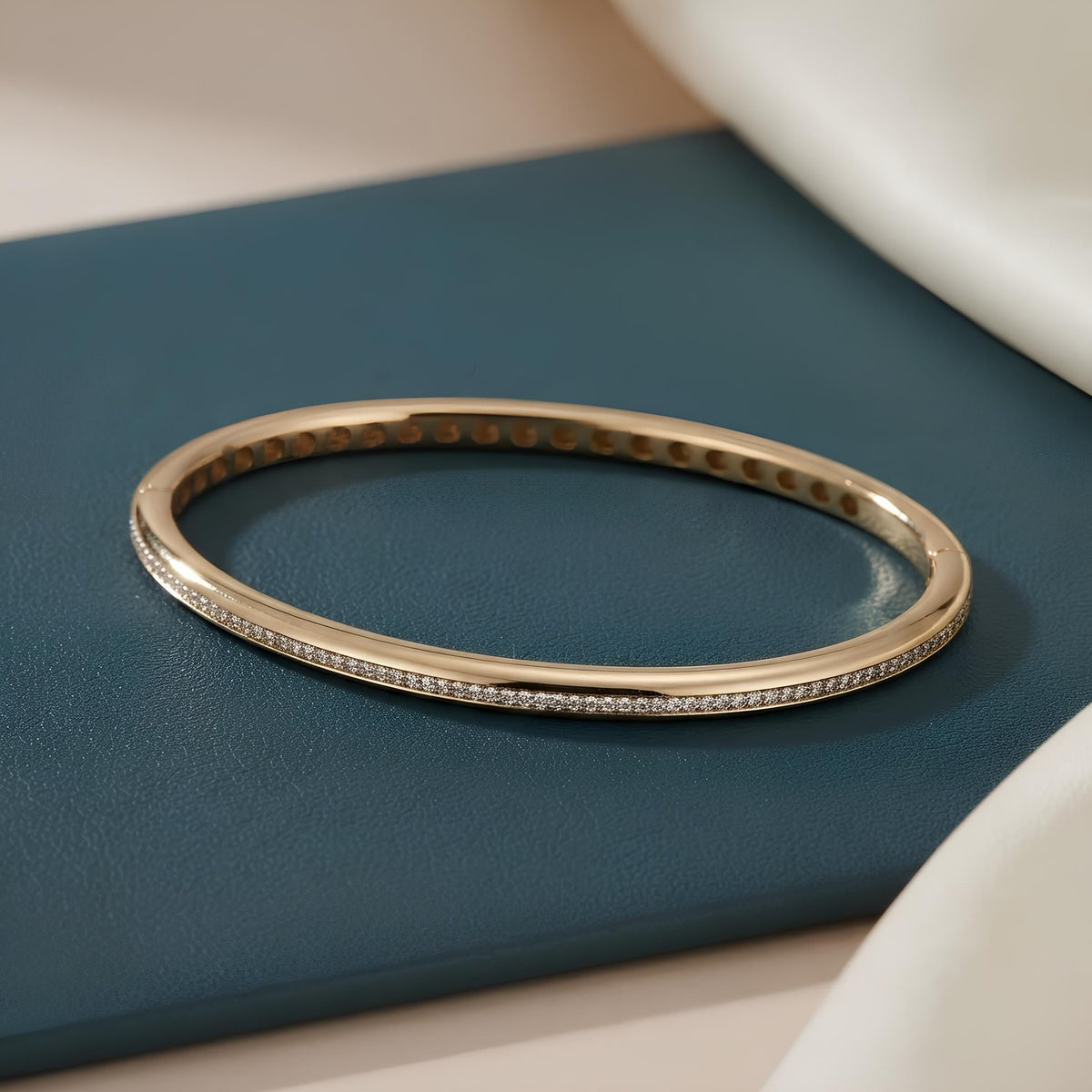14K / 18K Solid Gold Pavé Zircon Slim Bangle