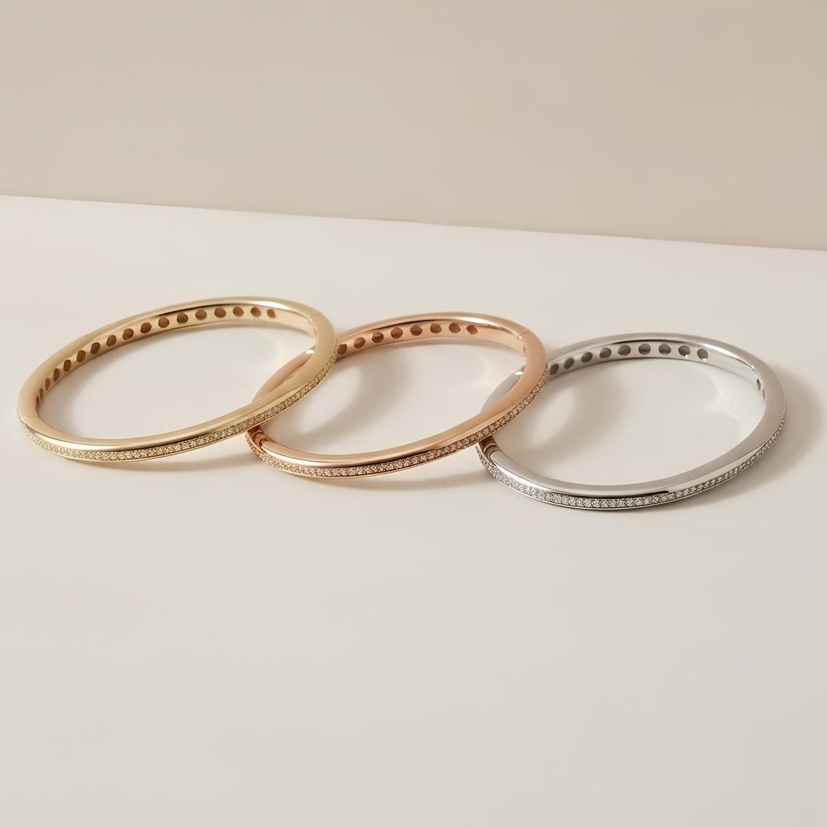14K / 18K Solid Gold Pavé Zircon Slim Bangle