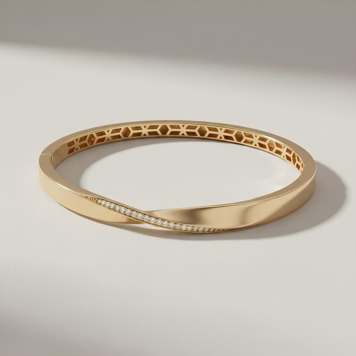14K / 18K Solid Gold Twisted Pave Bangle
