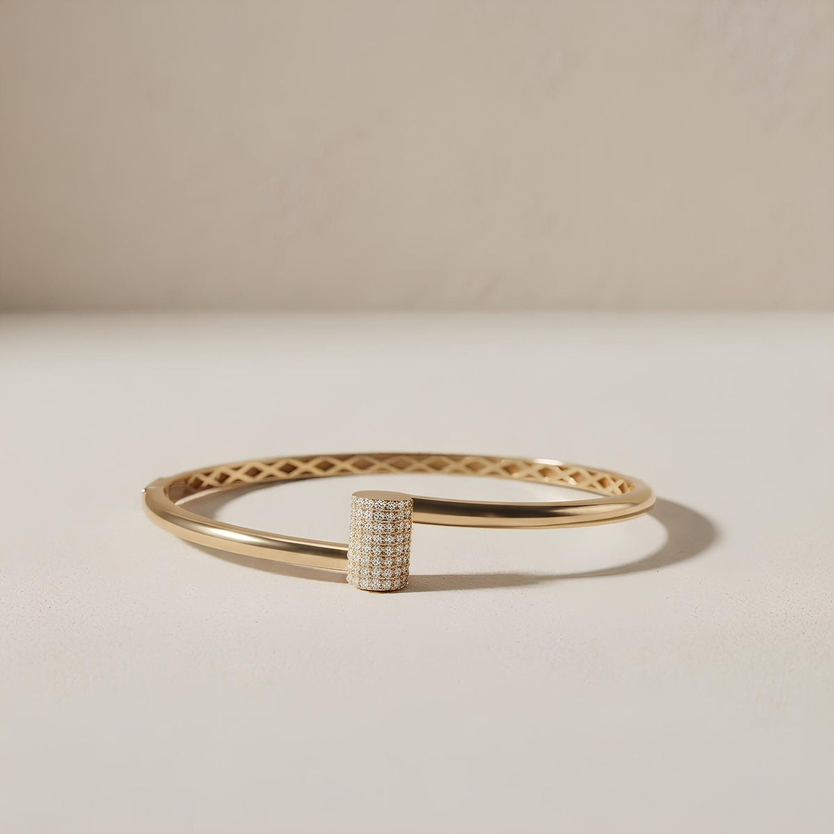 14K / 18K Solid Gold Pave Bypass Bangle