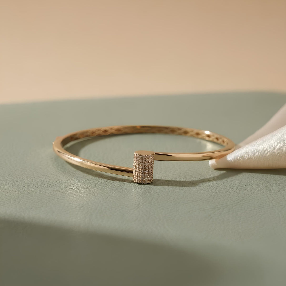 14K / 18K Solid Gold Pave Bypass Bangle