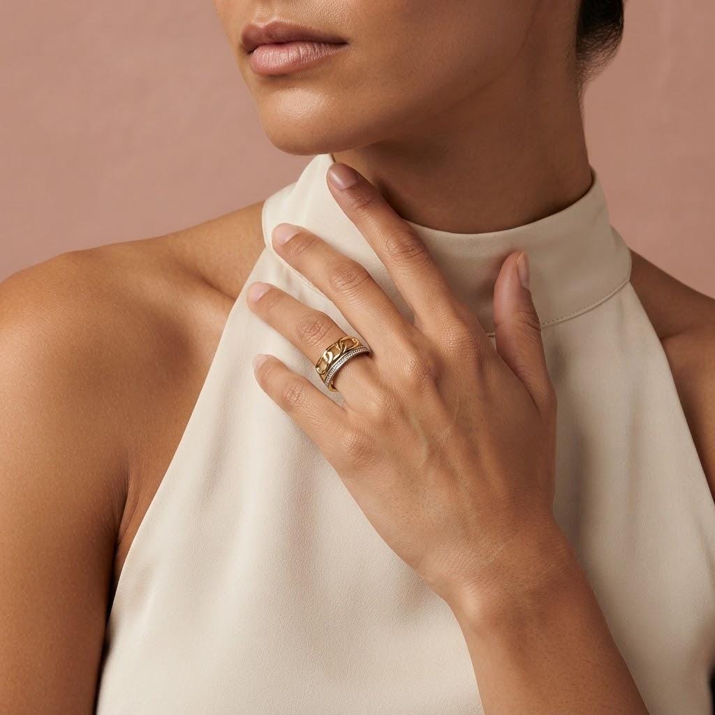 14K / 18K Solid Gold Chain Link Ring