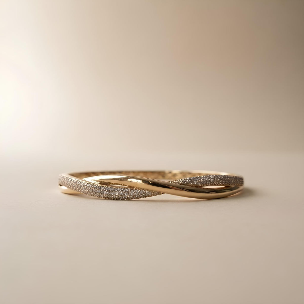 14K / 18K Solid Gold Twisted Pave Bangle