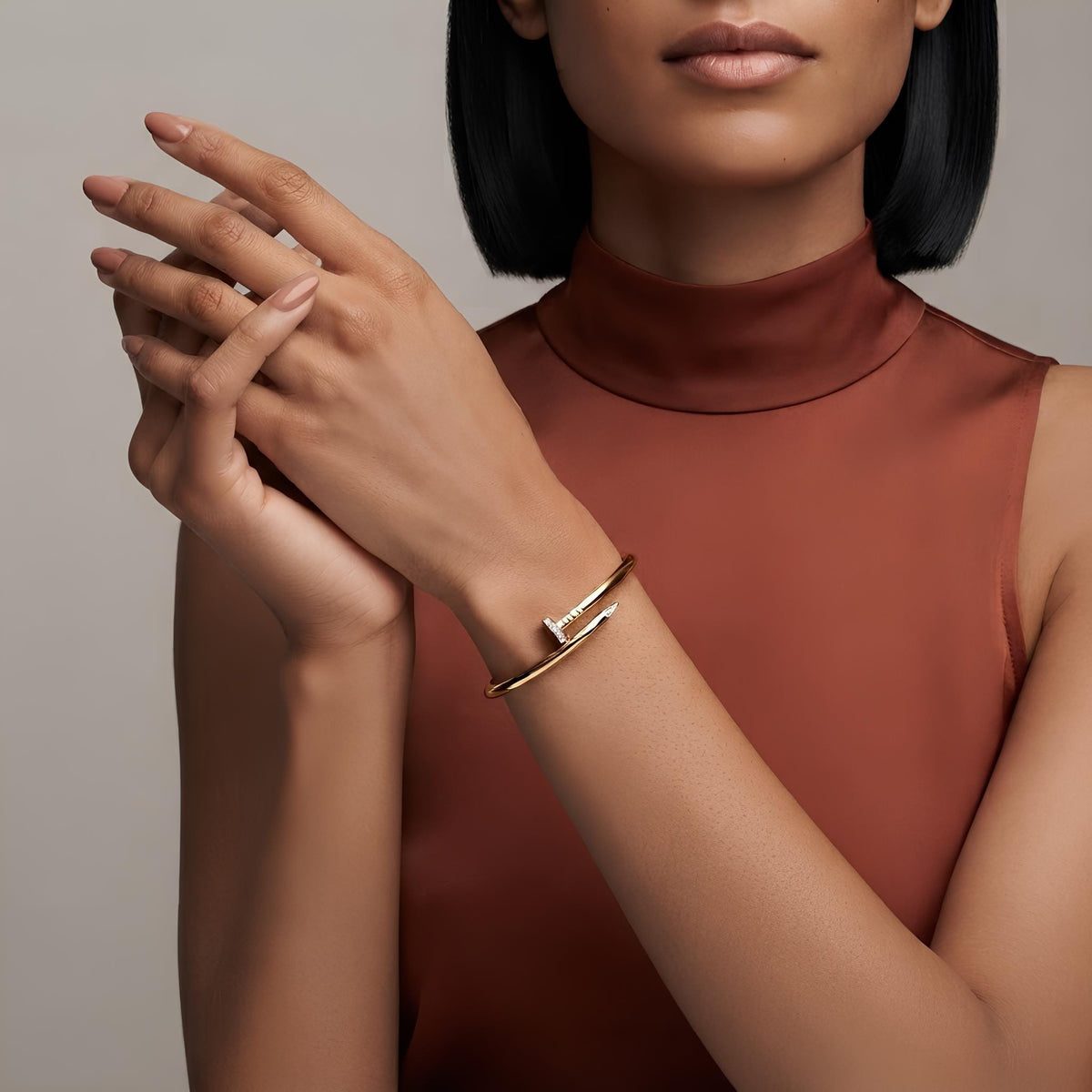 14K / 18K Solid Gold Pave Nail Bangle