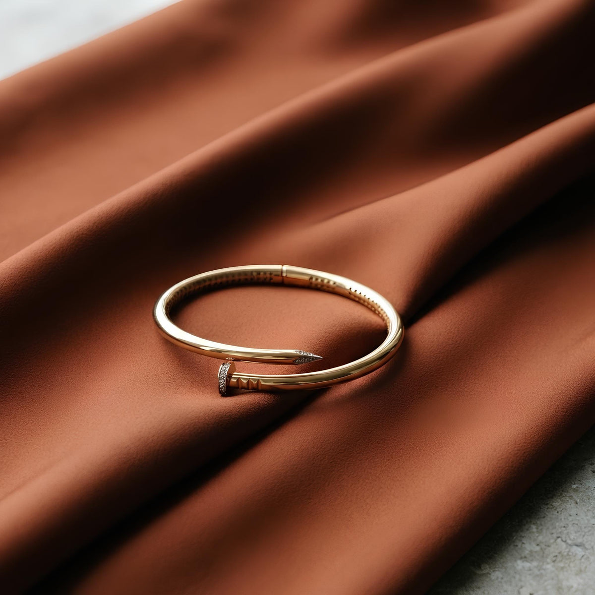 14K / 18K Solid Gold Pave Nail Bangle