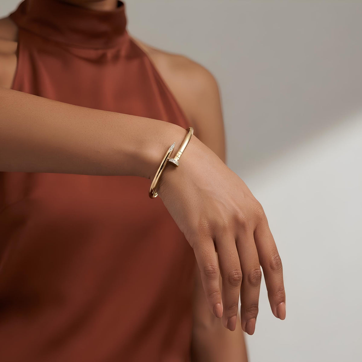 14K / 18K Solid Gold Pave Nail Bangle