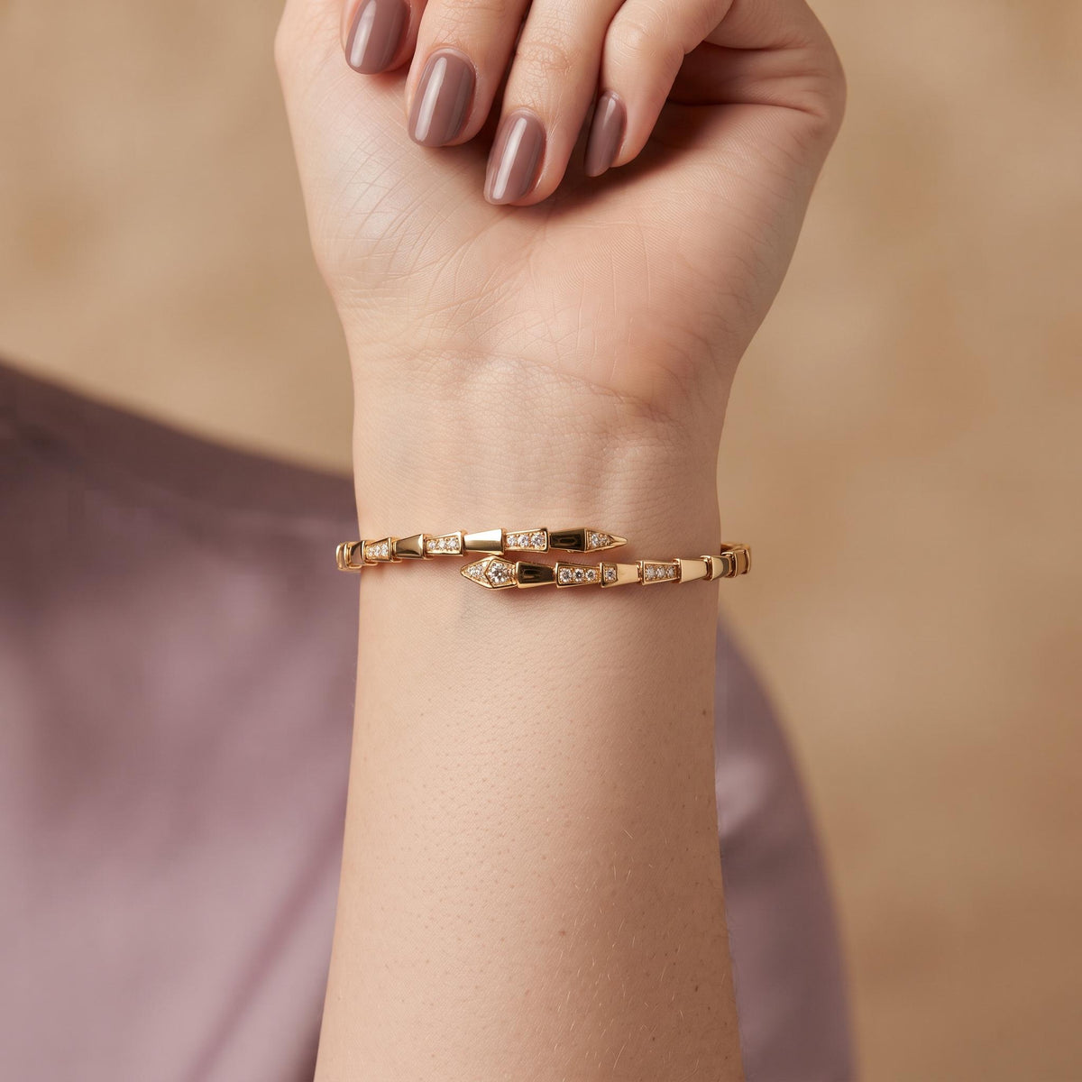 14K / 18K Solid Gold Pave Snake Bangle