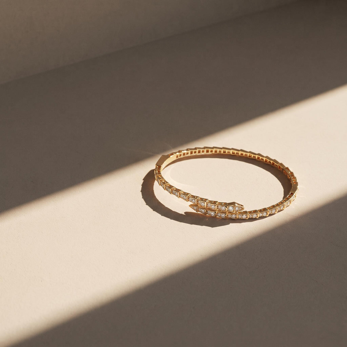 14K / 18K Solid Gold Pave Snake Bangle