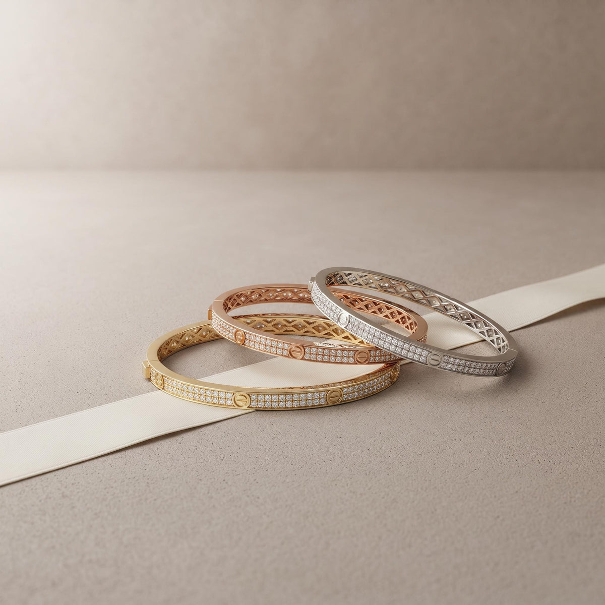 14K / 18K Solid Gold Pave Bangle
